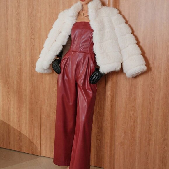 Red Party Women's Elegant Casual Bandeau Wide Leg Jumpsuits - Picture 4 of 7